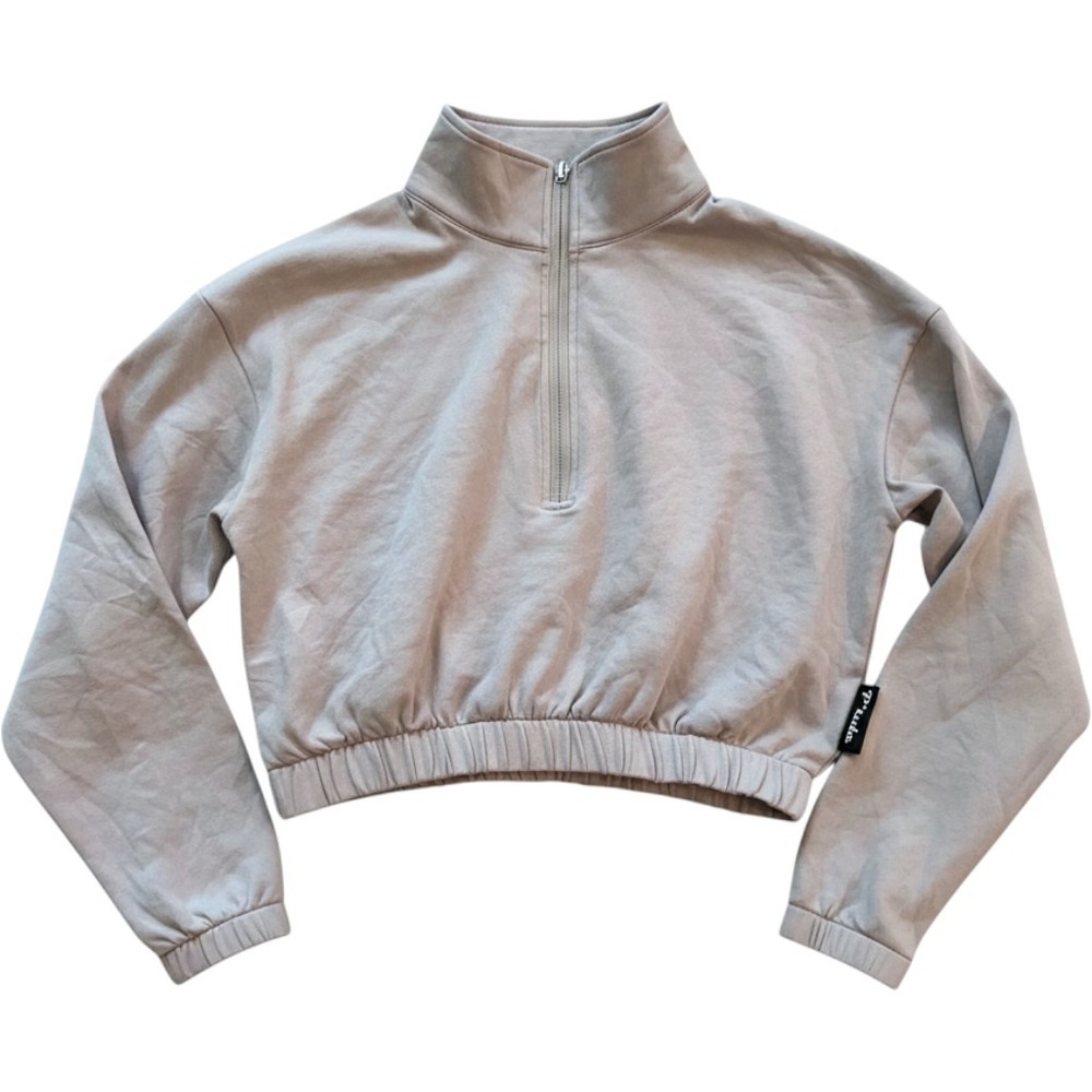 Ptula Women Mauve Cropped Quarter Zip Mock Neck Pullover Sweatshirt Small